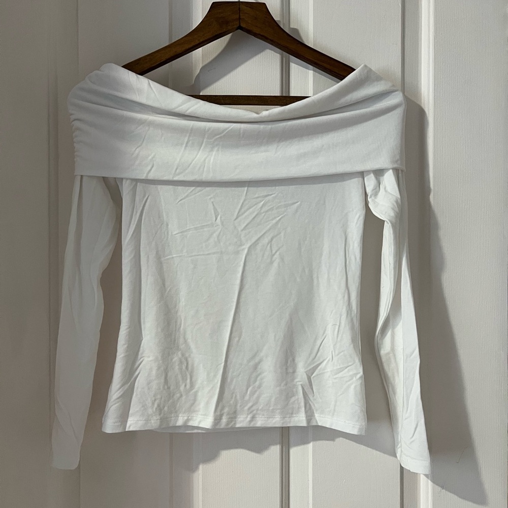 Aritzia Off-Shoulder Long Sleeve Top — White